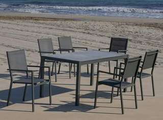 Mesa ▯160 aluminio-HPL + 4 sillones txtl [Córcega] de Hevea - imagen 2