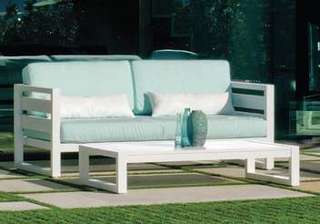 Sofá 2 plazas de aluminio para jardín [Cosmos] de Hevea - Sofá lujo 2 plazas para exterior, con cojines gran confort desenfundables. Estructura aluminio color blanco, antracita, champagne, plata, marrón o nude.