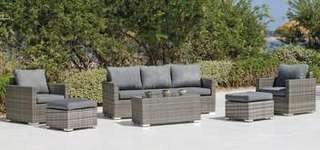 Set ratán: sofá 3p + 2 sillones + mesa [Doha] de Hevea - Cojunto para jardín de ratán sintético color mix-gris para jardín: 1 sofá 3 plazas + 2 sillones + 1 mesa de centro. Cojines Dralón color gris.