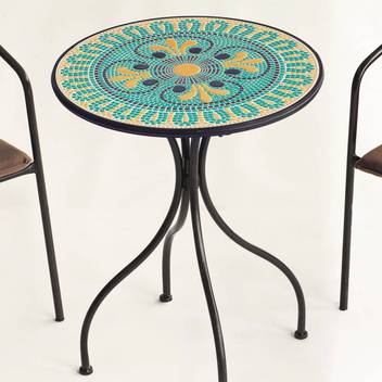 Mesa mosaico ◯60 de acero color gris [Dorian] de Hevea - Mesa de acero forjado color gris forja para jardín o terraza, con tablero mosaico redondo de 60 cm.