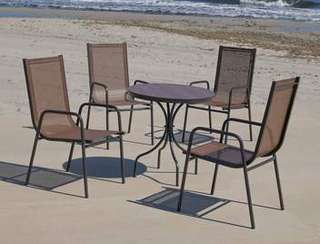 Set Dubay-75-4 Leiran de Hevea - Conjunto aluminio color marrón: Mesa redonda con tapa HPL de 75 cm + 4 sillones de textilen.