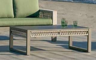 Mesa de centro ▯120 de aluminio y cuerda[Estambul] de Hevea - Mesa de centro alta gran lujo para jardín, de 120 cm. de ancho. Hecho de aluminio y cuerda en color blanco, gris, marrón o champagne.