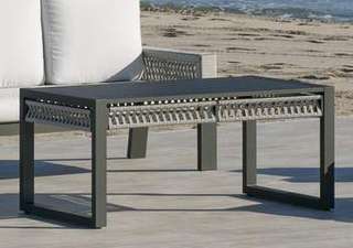 Mesa de centro ▯135 de aluminio-cuerda [Estambul] de Hevea - Mesa de centro alta gran lujo para jardín, de 135 cm. de ancho. Hecho de aluminio y cuerda en color blanco, gris, marrón o champagne.