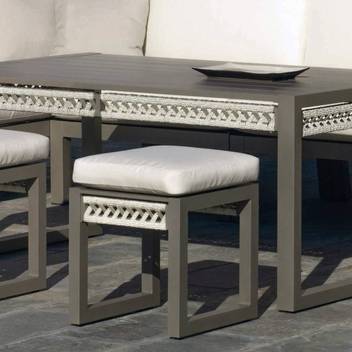 Mesa de centro alta ▯150 de aluminio [Estambul] de Hevea - Mesa de centro alta gran lujo para jardín, de 150 cm de ancho. Hecho de aluminio y cuerda en color blanco, gris, marrón o champagne.