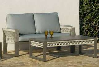 Sofá 2p de aluminio y cuerda de jardín [Estambul] de Hevea - Sofá relax 2 plazas gran lujo para exterior, con cojines desenfundables. Hecho de aluminio y cuerda en color blanco, gris, marrón o champagne.