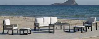 Set Aluminio Estambul-8 de Hevea - Conjunto aluminio: 1 sofá de 3 plazas + 2 sillones + 1 mesa de centro. Disponible en color blanco, gris, marrón o champagne.