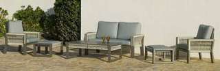 Sofá 2p + 2 sillones + mesa de aluminio [Estambul] de Hevea - Conjunto de aluminio-cuerda para jardín: 1 sofá de 2 plazas + 2 sillones + 1 mesa de centro. Disponible en color blanco, gris, marrón o champagne.