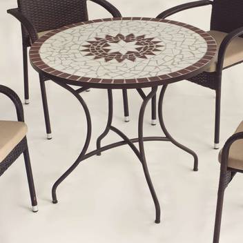 Mesa mosaico ◯90 de acero color bronce [Estela] de Hevea - Mesa de acero forjado color bronce para jardín o terraza, con tablero mosaico circular de 90 cm.