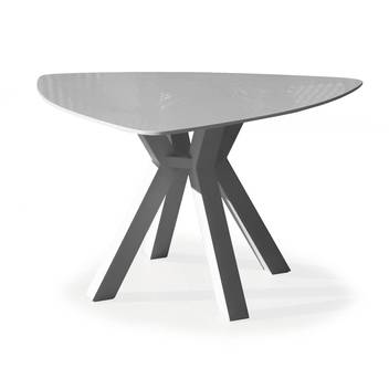 Mesa △159 de aluminio [Everest] de Hevea - Mesa lujo triangular de 150 cm para jardín, con tablero HPL, Fenólico o Krion de calidad superior. Estructura robusta de aluminio en varios colores.