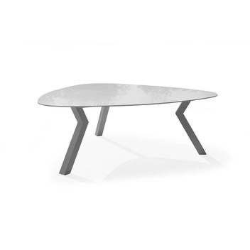 Mesa △200 de aluminio y Krion [Everest] de Hevea - Mesa lujo triangular de 200 cm para jardín, con tablero de Krion de calidad superior. Estructura robusta de aluminio color blanco.