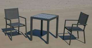 Set Góndola-60-2 Córcega de Hevea - Conjunto de aluminio color antracita: Mesa cuadrada con tablero mosaico de 60 cm + 2 sillones sillones de textilen.
