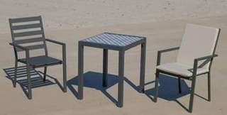 Set Góndola-60-2 Palma de Hevea - Conjunto de aluminio color antracita: Mesa cuadrada con tablero mosaico de 60 cm + 2 sillones.