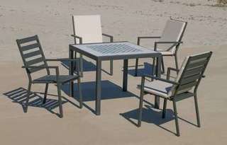 Set Góndola-90-4 Palma de Hevea - Conjunto de aluminio color antracita: Mesa cuadrada con tablero mosaico de 90 cm + 4 sillones.