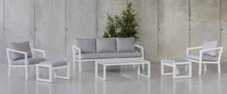 Set Aluminio Luxe Acapulco-8 de Hevea - Conjunto aluminio luxe: 1 sofá 3 plazas + 2 sillones + 1 mesa de centro. Disponible en color blanco, antracita, champagne, plata o marrón.<br/><br/><b>OFERTA VÁLIDA HASTA EL 30 DE JUNIO O FIN DE EXISTENCIAS</b>