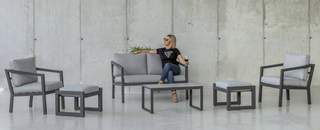 Set Aluminio Luxe Acapulco-9 de Hevea - Conjunto aluminio luxe: 1 sofá 2 plazas + 2 sillones + 1 mesa de centro. Disponible en color blanco, antracita o champagne.<br/><br/><b>OFERTA VÁLIDA HASTA EL 30 DE JUNIO O FIN DE EXISTENCIAS</b>