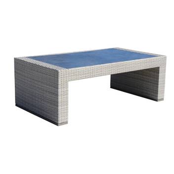 Mesa de centro ▯135 de aluminio [Albany] de Hevea - Mesa de centro lujo de 135 cm. para jardín. Hecha de aluminio color champagne y médula sintética color ratán natural. Tablero de HPL color pizarra.