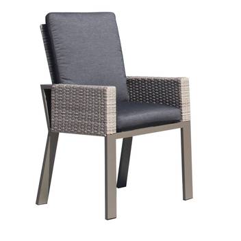 Sillón comedor-jardín de aluminio y ratán [Albany] de Hevea - Sillón de comedor para exterior, de aluminio color champagne y médula sintética color ratán natural.