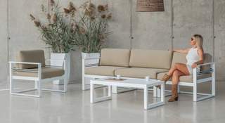 Set Modular Albourny-8 de Hevea - Conjunto modular aluminio: 2 módulos 1 brazo + 1 módulo sin brazos + 1 sillón + 1 mesa de centro