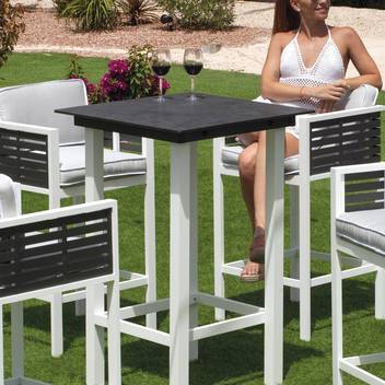 Mesa de bar-jardín ▢70 de aluminio [Boracay] de Hevea - Exclusiva mesa de bar cuadrada para jardín, de aluminio bicolor, con tablero HPL de 70 cm.