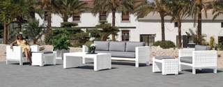 Sofá 3p ratán + sillones+ mesa+ taburetes [Borneo] de Hevea - Conjunto de ratán para jardín: 1 sofá de 3 plazas + 2 sillones + 1 mesa de centro + 2 taburetes. Hecho de aluminio y médula sintética color blanco o antracita.