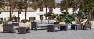 Set de ratán: Sofá 3p + 2 sillones + mesa [Borneo] de Hevea - Conjunto de ratán para jardín: 1 sofá de 3 plazas + 2 sillones + 1 mesa de centro. Hecho de aluminio y médula sintética color blanco o antracita.