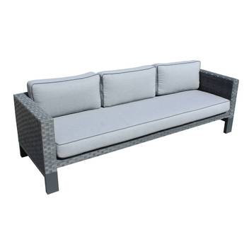Sofá 3p de aluminio y ratán para jardín [Borneo] de Hevea - Sofá 3 plazas lujo para exterior, con cojines desenfundables. Hecho de aluminio y médula sintética color blanco o antracita.