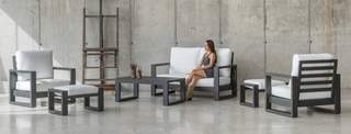 Set Aluminio Luxe Cartago-7 de Hevea - Conjunto lujoso y robusto de aluminio: 1 sofá de 2 plazas + 2 sillones + 1 mesa de centro. Disponible en color blanco, antracita, champagne, plata o marrón.