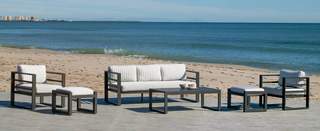 Set Aluminio Dalas-8 de Hevea - Conjunto de aluminio para jardín o terraza: sofá 3 plazas + 2 sillones + mesa de centro. Disponible en color blanco o antracita.