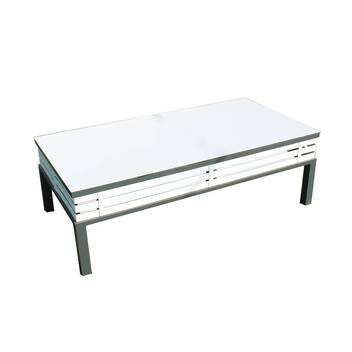 Mesa Luxe Aluminio Diva-135 de Hevea - Lujosa mesa de centro rectangular de aluminio bicolor con tablero HPL de 135 cm.