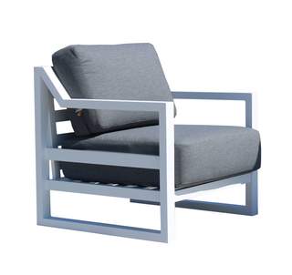 Sillón Aluminio Luxe Dublian-1 de Hevea - Lujoso sillón relax con cojines desenfundables. Robusta estructura aluminio de color blanco, antracita, champagne, plata o marrón.