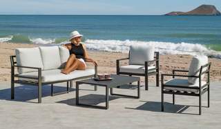 Set Aluminio Luxe Glembor-8 de Hevea - Conjunto aluminio: 1 sofá 3 plazas + 2 sillones + 1 mesa de centro. Disponible en color blanco o antracita.