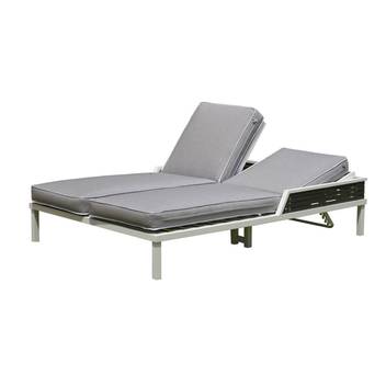 Cama doble de aluminio bicolor [Lagos] de Hevea - Exclusiva cama relax doble con respaldos reclinables, para jardín. Fabricada de aluminio bicolor. Con cojines desenfundable de 8 cm.