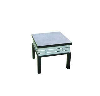 Mesa Auxiliar Aluminio Lagos de Hevea - Exclusiva mesa auxiliar cuadrada, de aluminio bicolor, con tablero HPL de 50 cm.