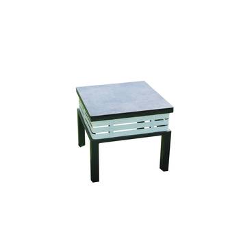 Mesa Auxiliar Aluminio Lagos de Hevea - Exclusiva mesa auxiliar cuadrada, de aluminio bicolor, con tablero HPL de 50 cm.