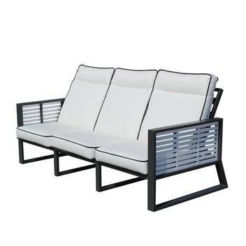 Sofá 3plazas de aluminio bicolor de jardín[Samira] de Hevea - Exclusivo sofá 3 plazas respaldos reclinables para exterior, de alumnio bicolor, con cojines gran confort desenfundables.