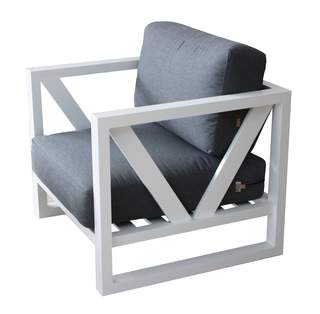 Sillón Aluminio Luxe Ventus-1 de Hevea - Lujoso sillón relax con cojines desenfundables. Robusta estructura aluminio de color blanco, antracita, champagne, plata o marrón.