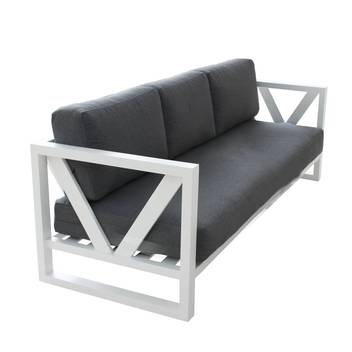 Sofá 3 plazas de aluminio para jardín [Ventus] de Hevea - Lujoso sofá de 3 plazas para exterior, con cojines desenfundables. Robusta estructura aluminio color blanco, antracita, champagne, plata o marrón.