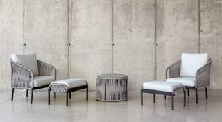 2 sillones aluminio-cuerda +mesa+taburetes [Yina] de Hevea - Conjunto de aluminio para jardín color antracita y cuerda color gris: 2 sillones + 1 mesa de centro + 2 taburetes.