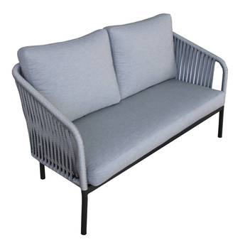 Sofá 2p de aluminio y cuerda para jardín [Yina] de Hevea - Sofá relax 2 plazas para exterior, con cojines desenfundables. Estructura de aluminio color antracita recubierta de cuerda color gris.