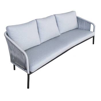 Sofá 3p de aluminio y cuerda para jardín [Yina] de Hevea - Sofá relax 3 plazas para exterior, con cojines desenfundables. Estructura de aluminio color antracita recubierta de cuerda color gris.