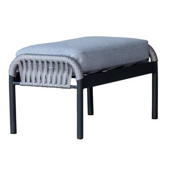 Taburete de aluminio y cuerda para jardín [Yina] de Hevea - Taburete/Reposapiés con cojín desenfundable. Estructura de aluminio color antracita recubierta de cuerda color gris.