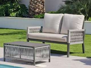 Sofá 2p de aluminio y cuerda para jardín [Havana] de Hevea - Sofá relax 2 plazas lujo para exterior, con cojines desenfundables. Fabricado de aluminio y cuerda en color blanco, gris, marrón o champagne.
