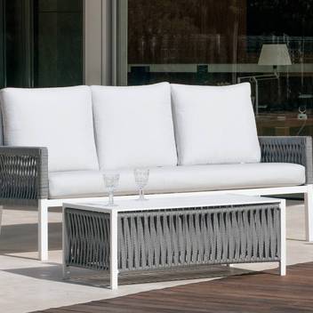 Sofá 3p de aluminio y cuerda para jardín [Havana] de Hevea - Sofá relax 3 plazas lujo para exterior, con cojines desenfundables. Fabricado de aluminio y cuerda en color blanco, gris, marrón o champagne.