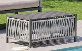 Mesa de centro ▯90 de aluminio y cuerda [Havana] de Hevea - Mesa de centro rectangular gran lujo para jardín, de 90 cm. de ancho. Fabricada de aluminio y cuerda en color blanco, gris, marrón o champagne.