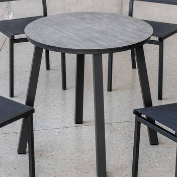 Mesa ◯80 de aluminio y HPL [California] de Hevea - Mesa redonda de aluminio para jardín o terraza, con patas cuadradas y tablero HPL de 80 cm. Disponible en color blanco, antracita, champagne, plata, marrón o nude.