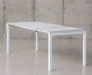 Mesa extensible ▯215 de aluminio y HPL [Singapur] de Hevea - Mesa para jardín de 150cm extensible a 215cm, con tablero de HPL ultra resistente. Estructura aluminio color blanco o antracita.