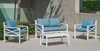 Conjunto Aluminio Luxe Lausana-7 de Hevea - Conjunto de aluminio: 1 sofá de 2 plazas + 2 sillones + 1 mesa de centro + cojines. Disponible en color blanco y antracita.
