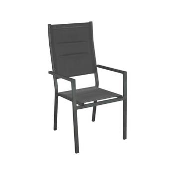 Sillón alto apilable de aluminio y textilen [Lion] de Hevea - Sillón alto de comedor para jardín o terraza, apilable, de aluminio, con asiento y respaldo de textilen acolchado. Colores: blanco, antracita, champagne, plata, marrón o nude.
