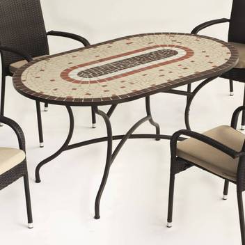 Mesa mosaico ⬯150 de acero color bronce [Malaya] de Hevea - Mesa de forja color bronce para jardín, con tablero mosaico ovalado de 150 cm.