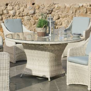 Mesa de comedor-jardín ◯180 de ratán [Celebes] de Hevea - Mesa de comedor redonda de 180 cm. para jardín. Fabricada con médula sintética lujo. Tablero de cristal templado.